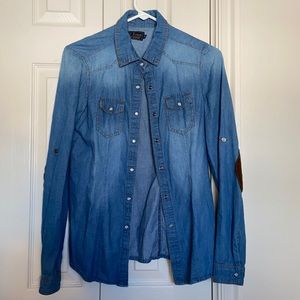 Denim Button Down with Elbow Pads